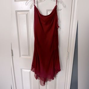 Dark red silk skirt.